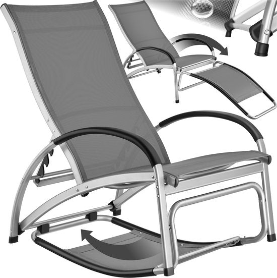 tectake® Liegestuhl Avignon – 2-in-1 verstellbarer Liegestuhl – Schaukelstuhl für den Außenbereich – Wetterfester Rahmen und wasserabweisendes, atmungsaktives Gewebe – Gartenstuhl – Balkonstuhl - 195 cm lang - Anthrazit