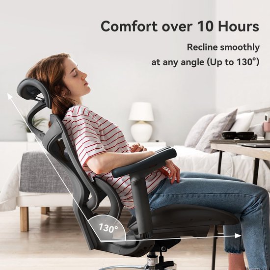 SIHOO Doro C300 Ergonomischer Bürostuhl – 3D-Armlehnen – Selbstanpassende Lendenwirbelstütze – Intelligenter Gewichtsmechanismus – Netz-Rückenlehne – 3 Neigungspositionen – TÜV/SGS-zertifiziert – Bis zu 150 kg – 70 x 69 x 128 cm – Schwarz