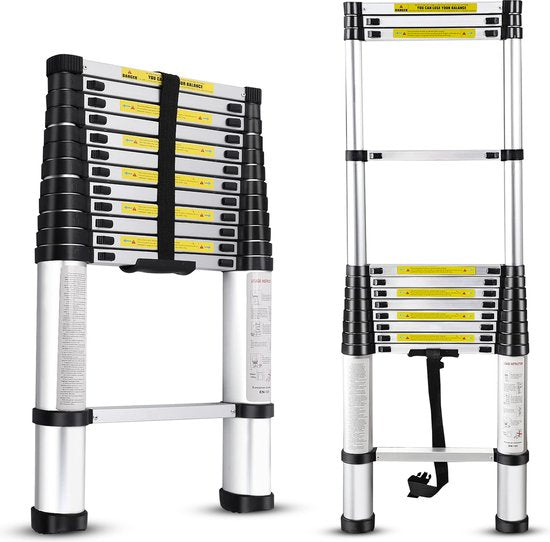 Teleskopleiter – Teleskop-Klappleiter – 3,8 m Arbeitshöhe – Aluminium