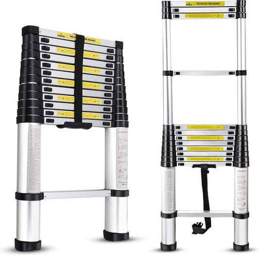 Teleskopleiter – Teleskop-Klappleiter – 3,8 m Arbeitshöhe – Aluminium