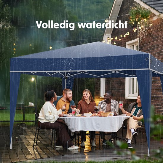 LifeGoods Party Tent Plus - Faltzelt - 3x3 m - Easy Up - Verstärkter Rahmen - Wasserdicht - Tragetasche - Blau