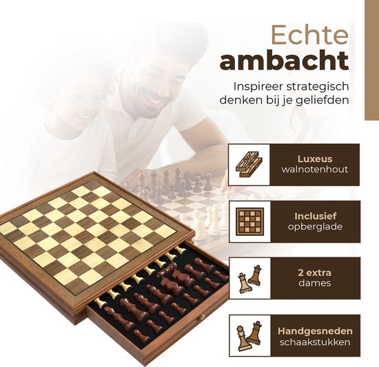 Windsor - Luxus-Schachbrett - mit Schachfiguren - 35 cm - Anmerkungen - Schachspiel - Magnetisches Schachspiel - Schachspiel - Holz