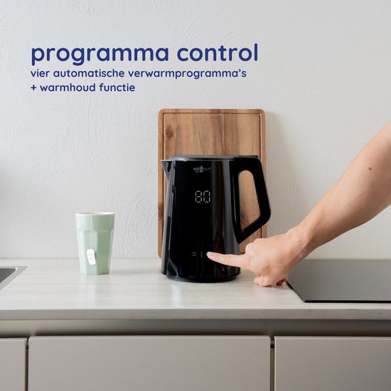 Safecourt Kitchen - Smart Wasserkocher - Warmhaltefunktion - 5 Temperatureinstellungen - 1,7 L - Schwarz