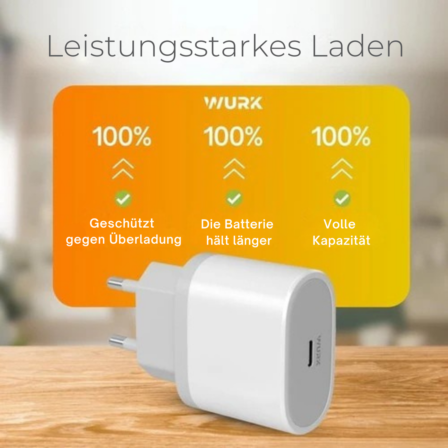 Wurk - Ladegerät - Geeignet für iPhone und iPad - 20W Schnellladegerät - 1M Ladekabel - Weiß