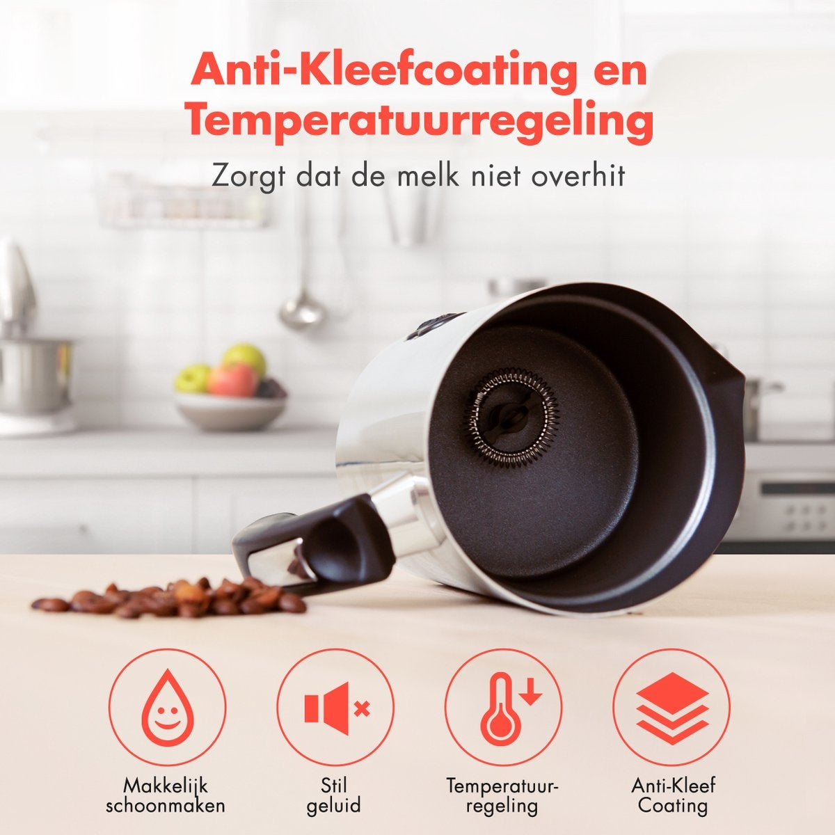 KitchenBrothers Elektrischer Milchaufschäumer - 240 ML - Edelstahl/Schwarz