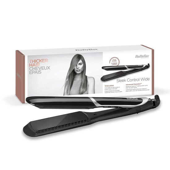 BaByliss Sleek Control Wide Glätteisen ST397E – Extra breite Platten – 5 Temperaturstufen bis 235 °C – Abnehmbarer Glättungskamm