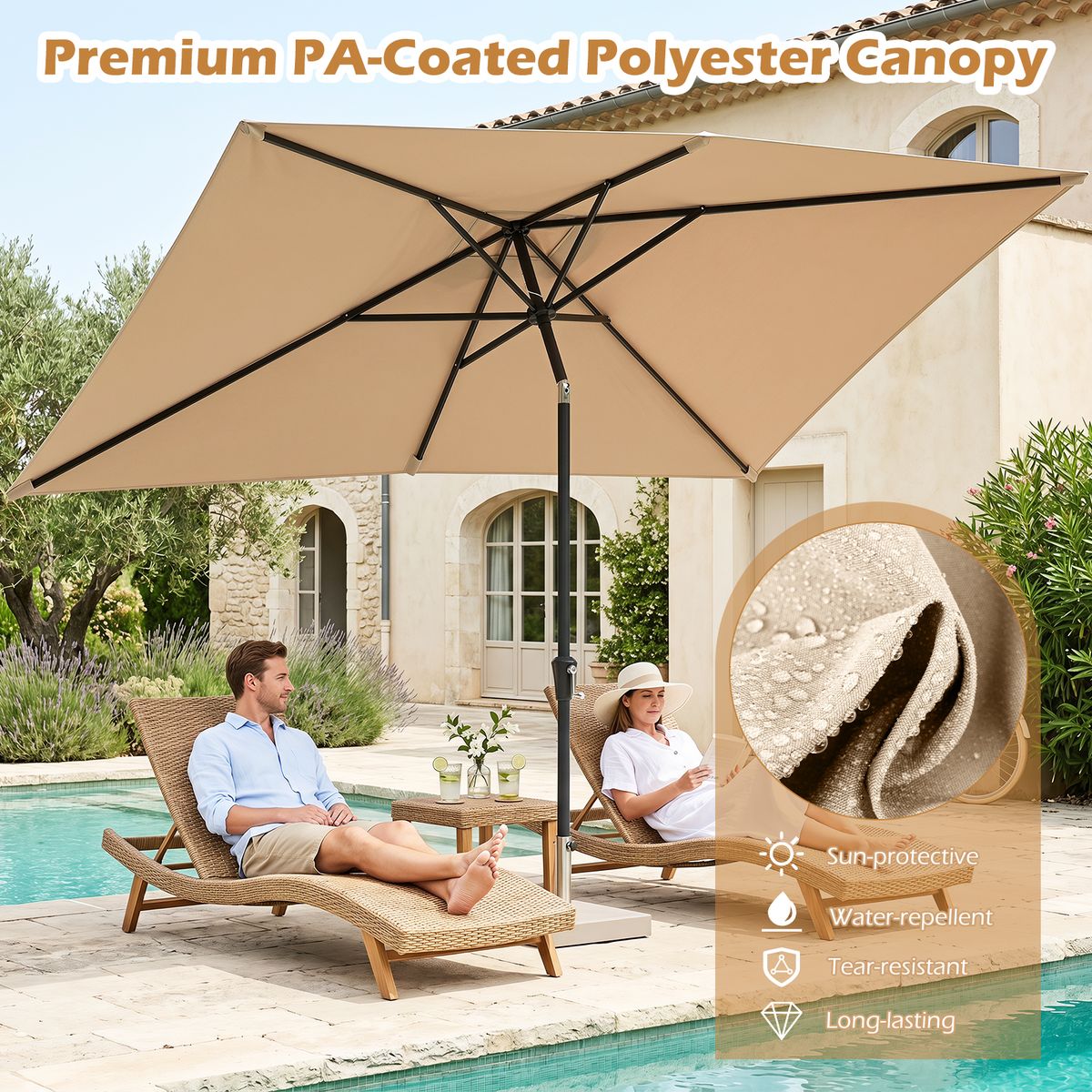 Coast-Sonnenschirm – verstellbarer Neigungswinkel – rechteckig 3 x 2 m – beige