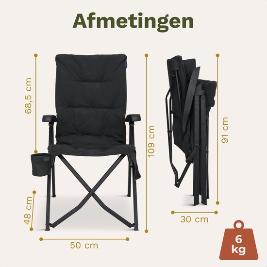 TRVLMORE Luxus-Campingstuhl - klappbar - 150KG Tragkraft - inkl. Tragetasche - Klappstuhl - Campingstuhl - Klappstuhl - Schwarz
