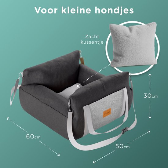 CozySense® Hundesitz für das Auto – Hundekorb für kleine Hunde – Für den Vorder- und Rücksitz – Waschbarer Bezug & auch als Tragetasche verwendbar – Schwarz/Grau