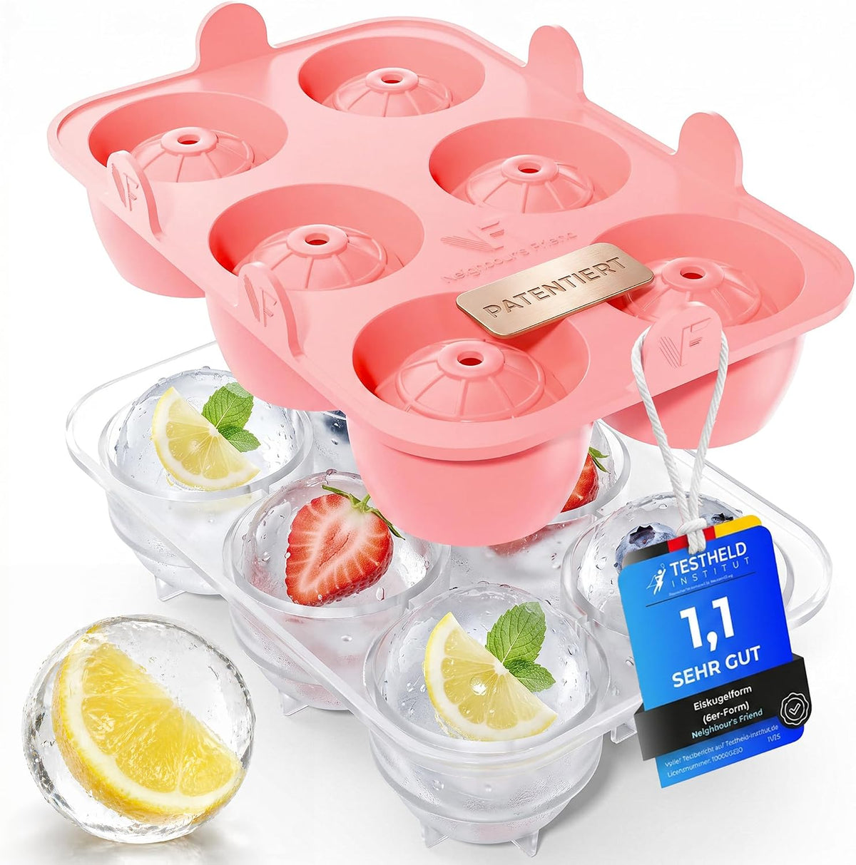 Neighbour's Friend Eiskugelform XL – 6 Eiskugeln mit einem Durchmesser von 4,5 cm – Rosa