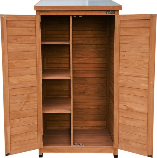 AXI Hugo Aufbewahrungsschrank aus Holz, Farbe „Coffee Brown“ – Gartenschrank mit verzinktem Dach – 3 Einlegeböden und Bodenplatte – FSC-zertifiziertes Holz – Magnetverschluss – 85 x 52 x 174 cm