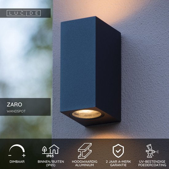 Lucide ZARO – Wandstrahler / Wandleuchte für den Innen- und Außenbereich – 2xGU10 – IP65 – Schwarz