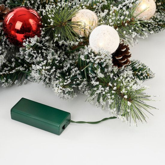 Black Box Trees Kaprun Weihnachtskranz Stern mit warmweißen LED-Lichtern - Ø60 cm - Grün gefrostet, Rot