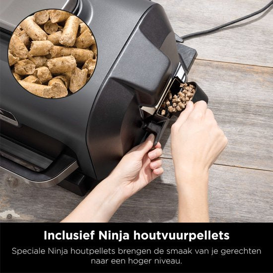 Ninja Woodfire Pro Connect XL – 7-in-1-Elektro-Smart-BBQ-Grill und Smoker – inklusive digitalem Fleischthermometer – Connect-App – OG901EU