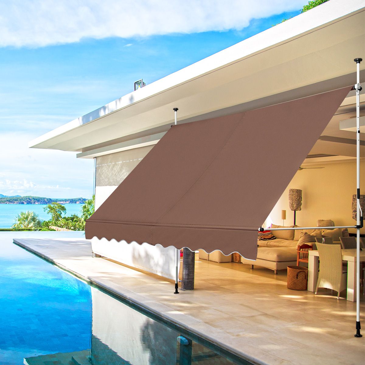 Coast Sunshade 300x120 cm Höhenverstellbar Braun - Ausziehbares Sonnensegel für Balkon, Terrasse oder Fenster