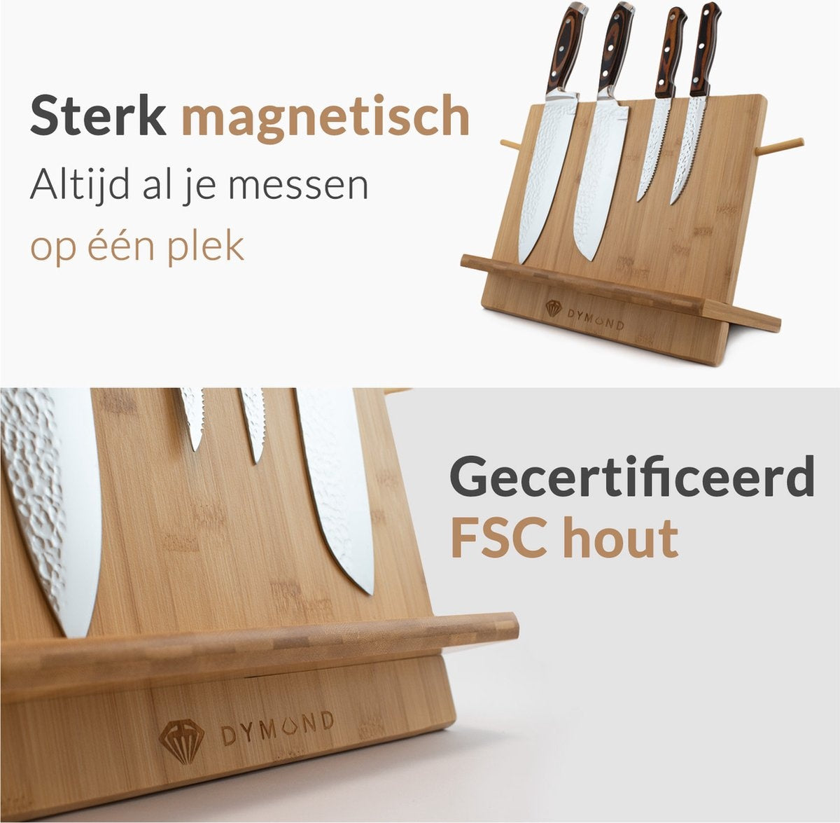 Dymund Messerblock - Magnetisch - Messerhalter ohne Messer - Messermagnet - Bambus - Holzfarbe