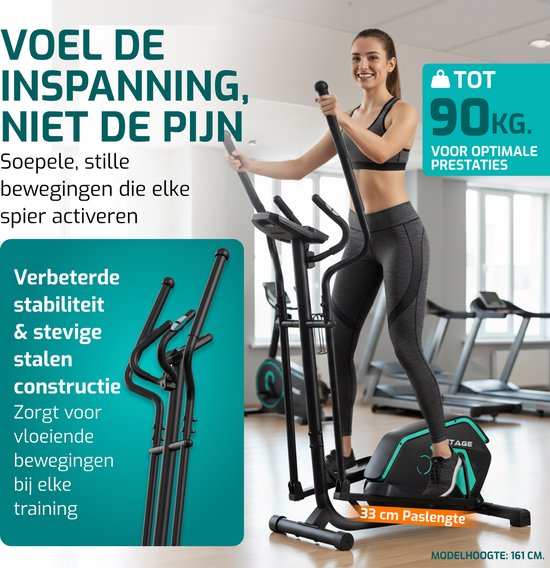 FITAGE Crosstrainer Low Noise - Crosstrainer mit Bluetooth Kinomap & Zwift - Fitnesstrainer mit 24 Trainingsprogrammen - Präziser Herzfrequenzmesser