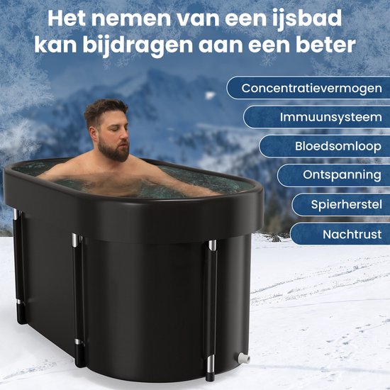 Eisbad XL - 420L - Faltbare Sitzbadewanne - mit Deckel - Eisbad - mit Zubehör - Schwarz - von Faas
