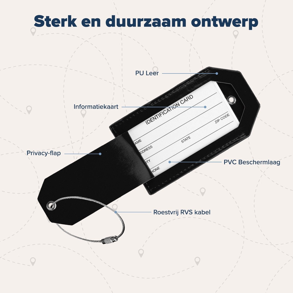 TRVLMORE Gepäckanhänger - Leder - Für Koffer und Taschen - 4 Stück - Schwarz