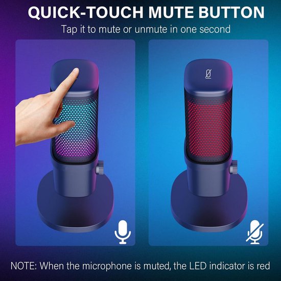 Fuegobird SP12 RGB Gaming-Mikrofon - Streaming-Mikrofon - für PC und Gaming-Mikrofon - Nierencharakteristik - Kondensatormikrofon - mit Ständer - integrierter Pop-Filter - Grau