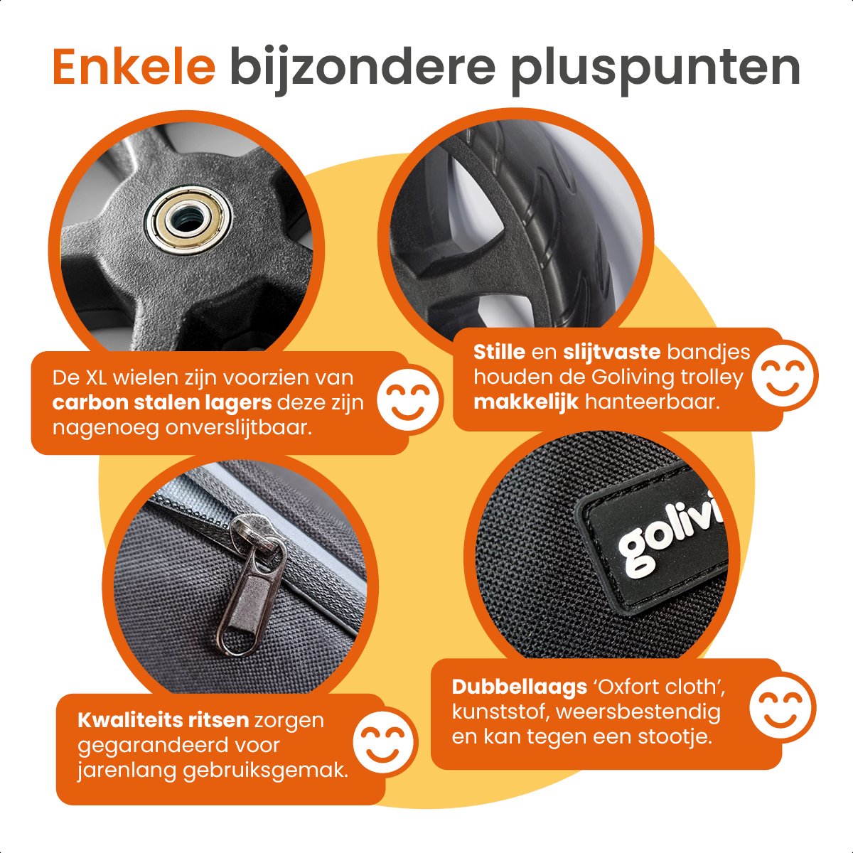 Goliving Einkaufswagen - Einkaufswagen mit Seitentaschen und Kühlfach - Zusammenklappbar - Wetterfest - Rostfreies Aluminium - Einkaufswagen mit Rollen - 50L - Schwarz