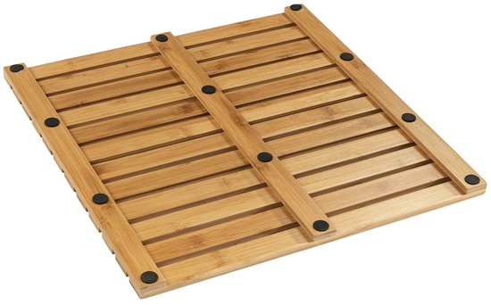 WENKO Duschmatte 50 x 50 cm Bambus – FSC-zertifiziertes Holz – Badematte für drinnen und draußen – Duschmatte