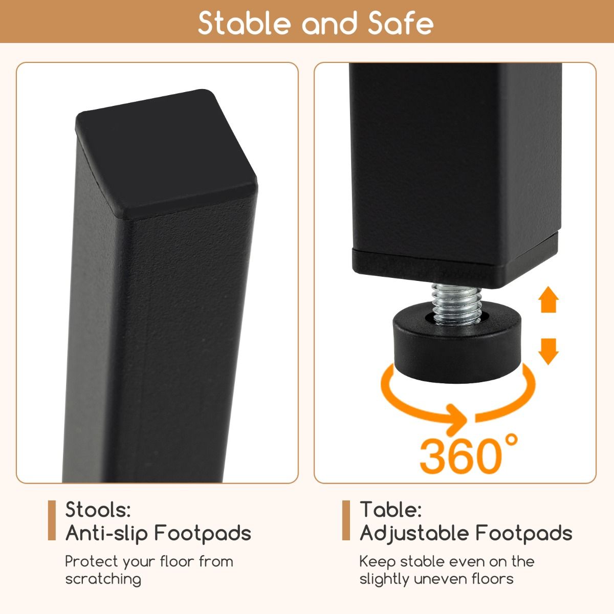 coast 3-tlg. Bartisch-Set - 120x48x91 cm - 2 Barhocker 40x30x66 cm - Braun/Schwarz - Industriedesign