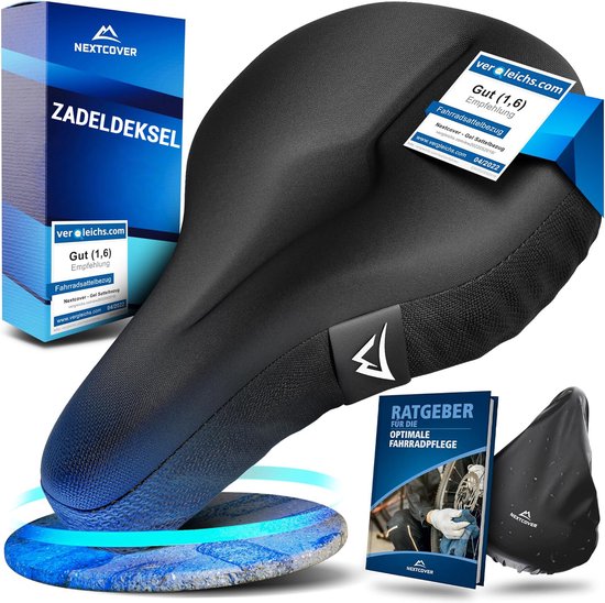 NEXTCOVER® NEW Universal Gel-Sattelüberzug Fahrrad inklusive Regenschutz [Memory Foam] - Sattelüberzug wasserdicht mit mehrlagiger Polsterung -Sattelüberzug Regen für Fahrradsattel für Männer und Frauen - Slim