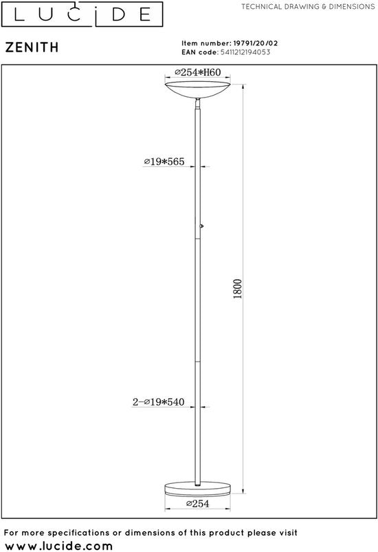 Lucide ZENITH – Stehlampe – Ø 25,4 cm – dimmbare LED – 1x20 W, 3000 K – Mattgold / Messing