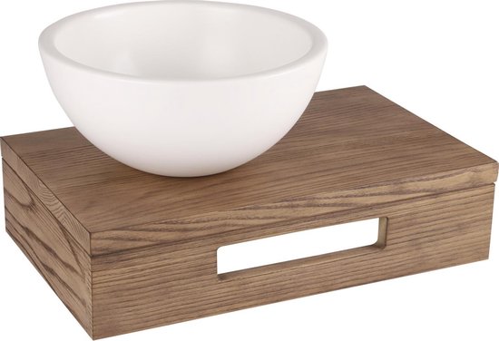 Differnz Waschbeckenablage 40x25x10cm rechteckig mit Handtuchhalter Eiche braun