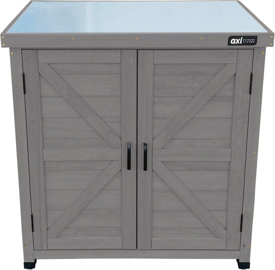 AXI Felix Aufbewahrungsschrank aus Holz – Gartenschrank aus FSC-Holz – Magnetverschluss – Verstellbare Füße – 80 x 45 x 93 cm – Warmgrau