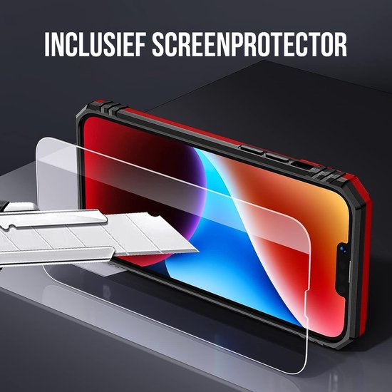 Podec Case passend für iPhone 14 Red Phone Case - Anti-Shock Case Cover Hybrid Armor Case mit Kickstand Ring mit Displayschutzfolie