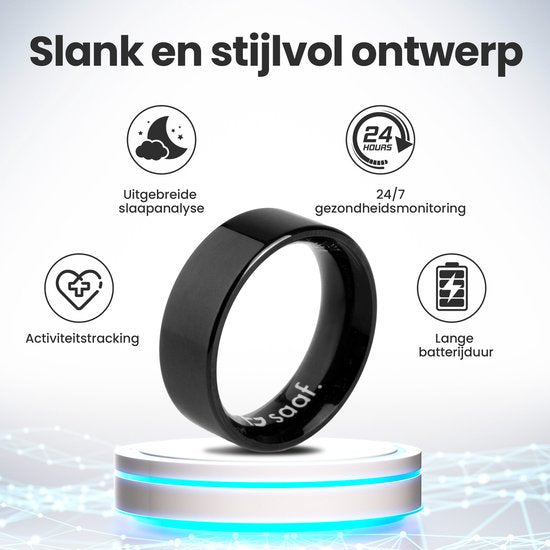 Smart Ring - Größe 7 - für Frauen und Männer - Activity Tracker - Wearables - Schwarz - von Saaf