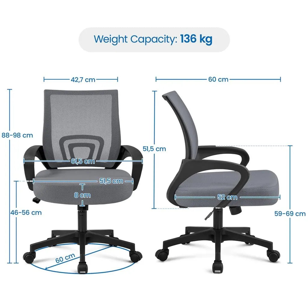 Yaheetech Ergonomischer Bürostuhl mit Wippfunktion, Dunkelgrau
