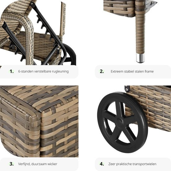 Liegestuhl - Sonnenliege - Geflecht - verstellbare Rückenlehne - naturfarben - 200 x 70 x 33 cm - 404589 - Poly-Rattan