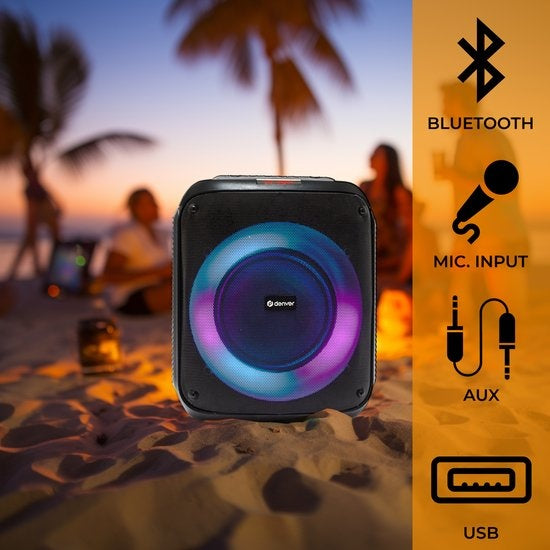 Denver - Bluetooth Lautsprecher Party Box - Disco Lights - Inkl. Fernbedienung - Mikrofonanschluss - BPS250 - Schwarz
