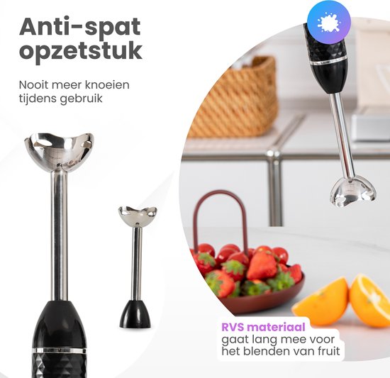 GoodForce - Edelstahl Stabmixer - 6 in 1 Stabmixer Set mit Zerkleinerer - Smoothie Maker - Schneebesen - Quirl - 600 ml Mixbecher