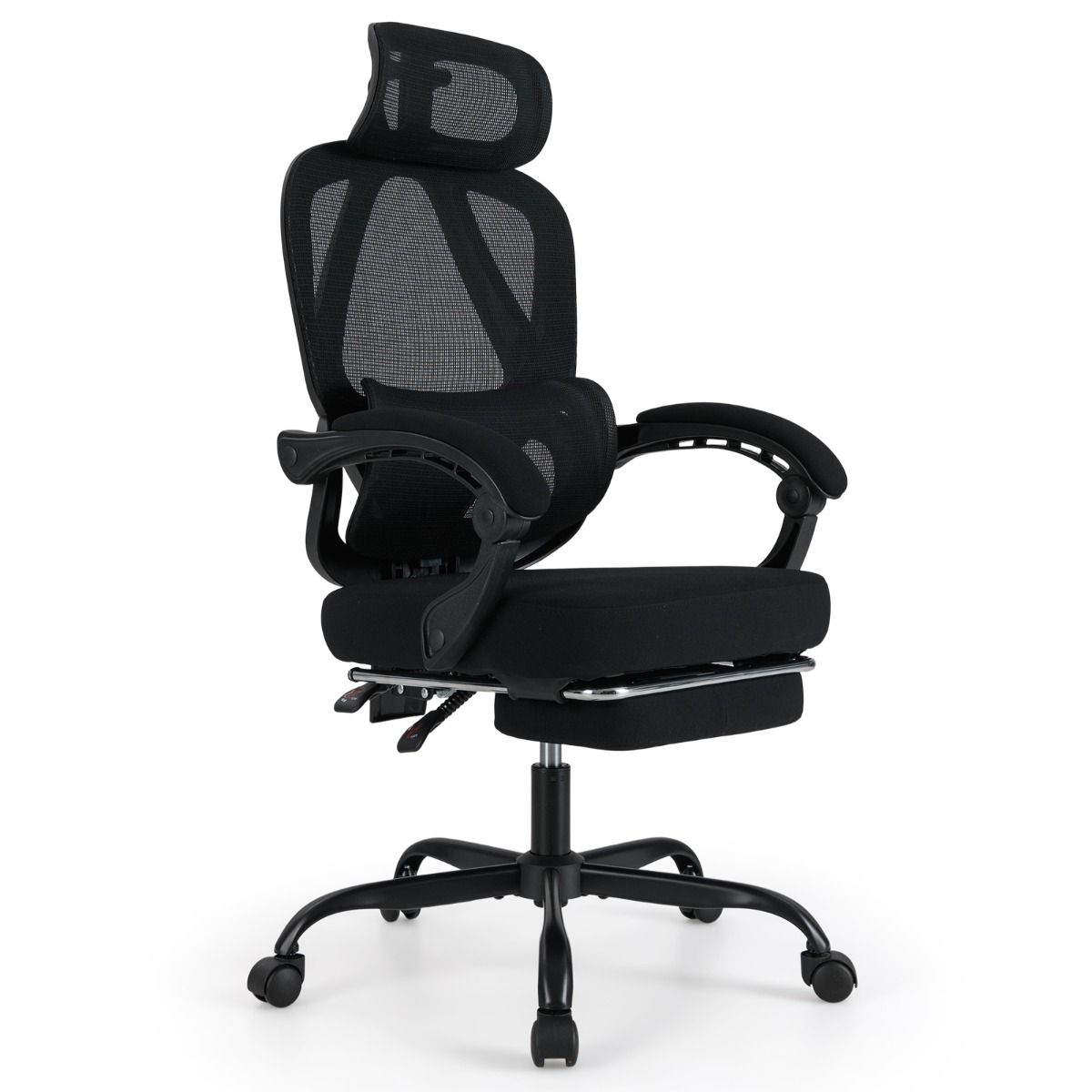 Coast Ergonomischer Bürostuhl – verstellbare Rückenlehne und Kopfstütze – ausziehbare Fußstütze – schwarz