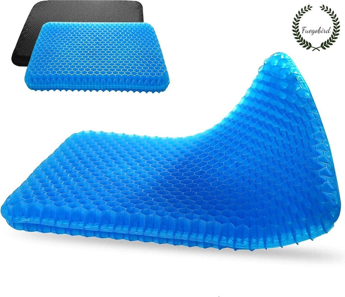 Fuegobird Gel Pillow - Ergonomisches Kissen - Sitzkissen orthopädisch - Doppelschichtige Wabenstruktur - Mit Kissenbezug - Blau