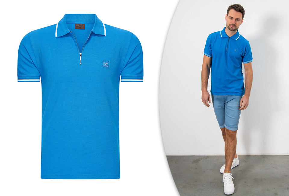 Milanoro - XL - Polo Zip Polo Torino - Herren - Königsblau