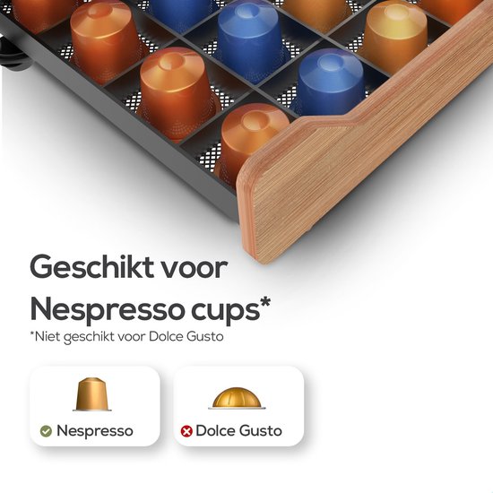 KitchenLove - Kapselhalter - Nespresso - Mit Schublade - 60 Tassen - Bambusholz - Schwarz