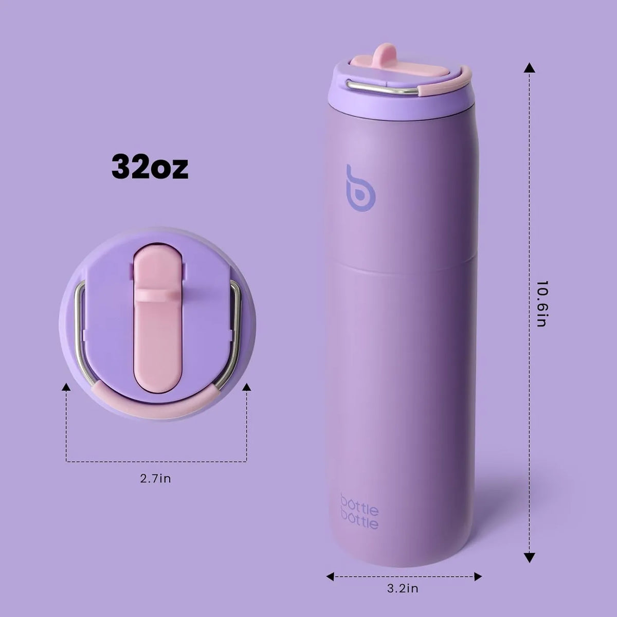 Bottle Bottle Thermosflasche mit Strohhalmverschluss – Lila – 946 ml – 9,1 x 29 cm