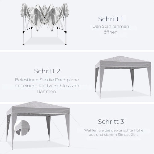 LifeGoods Partyzelt - Pavillon - 3x3 m - leicht aufbaubar - faltbar - wasserdicht - Tragetasche mit Rädern - grau