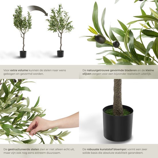 tectake Künstlicher Olivenbaum Oleand - Mediterrane Kunstpflanze mit realistischen Blättern und Oliven - Pflegeleicht und vielseitig einsetzbar - Inklusive stabilem Blumentopf - Höhe: 120 cm