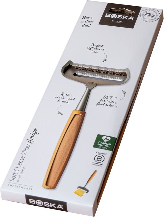 Boska Käseschneider Soft Amigo - Käseschneider für Weichkäse - Edelstahl - Buchenholz - Anti-Stick
