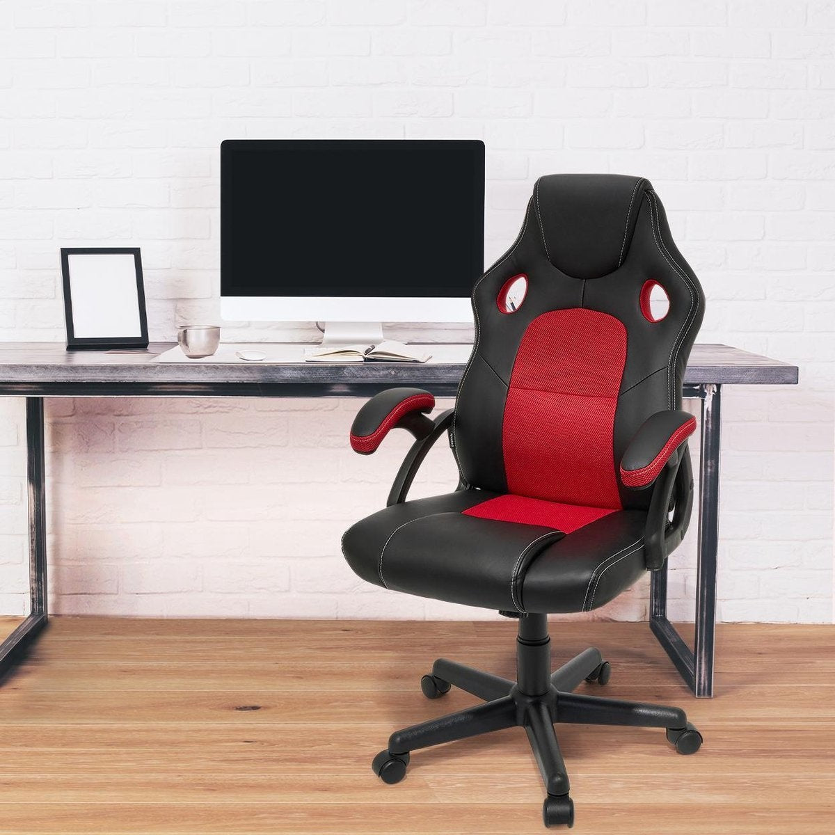 LifeGoods Gaming Stuhl - Verstellbar - Kunstleder - Rot/Schwarz