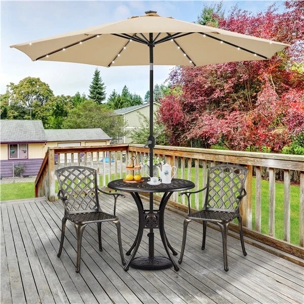 Yaheetech Runder Gartentisch Ø 78 x 75 cm – Bronze – Metall-Balkontisch mit Sonnenschirmloch