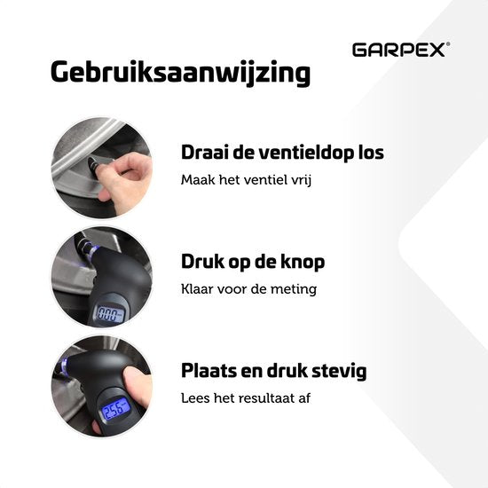 Garpex® Reifendruckmesser - Reifendruckmesser - Eingebaute Taschenlampe - Digital - Druckmesser