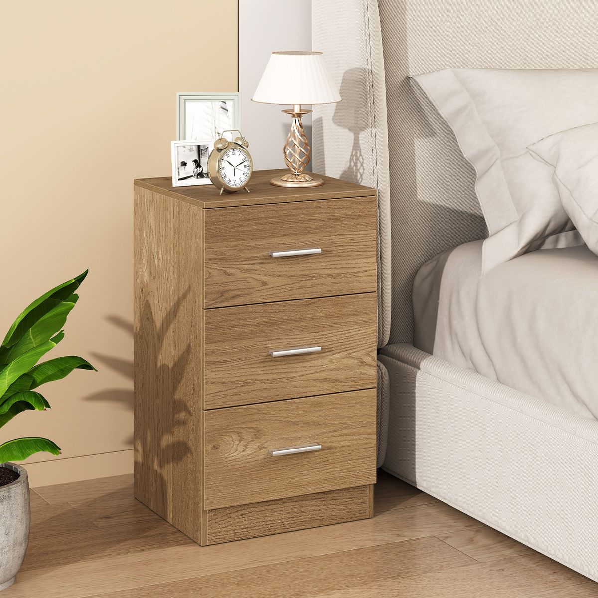 Coast Nachttisch – Kommode aus Holz mit 3 Schubladen – Modernes Design – Naturfarben 38 x 35 x 66 cm