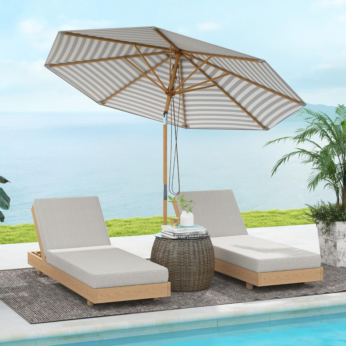 Coast Holz-Sonnenschirm 270 cm – blau-weiß gestreift